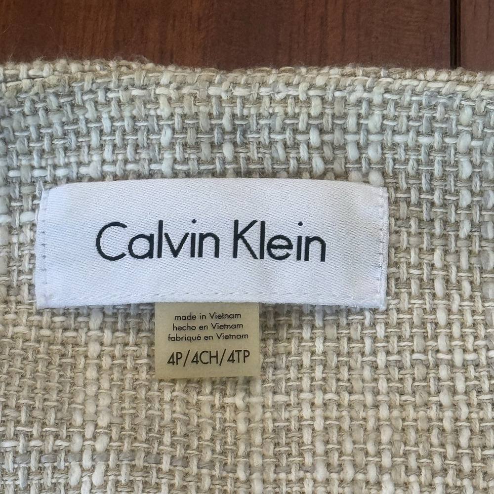 Calvin Klein Cotton Blend Tweed Blazer Jacket Size:4P Ivory Zip up Lined Pockets - Picture 9 of 14